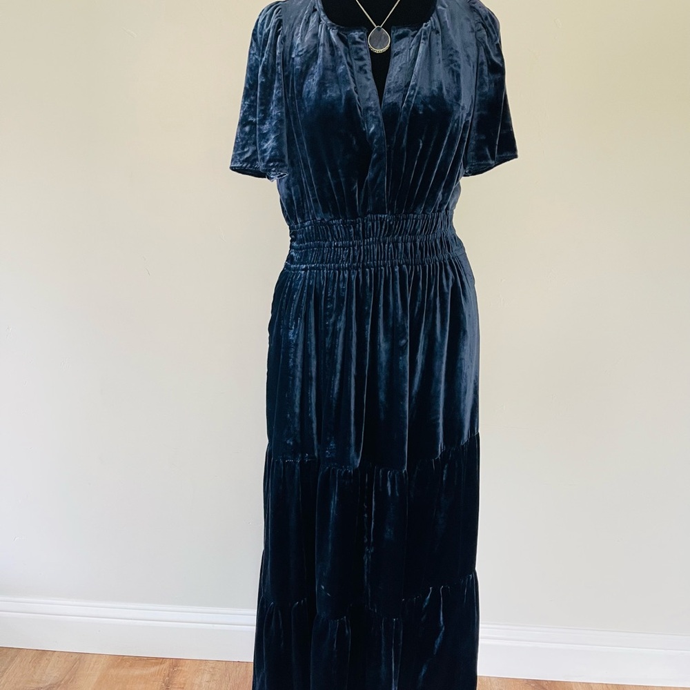 Anthropologie The Somerset Maxi Dress Velvet Edition Navy - Picture 11 of 15